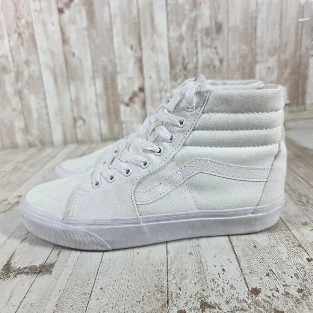 Vans Sk8-Hi High Top White Canvas Sneakers Womens 10.5 Mens 9‎ 751505